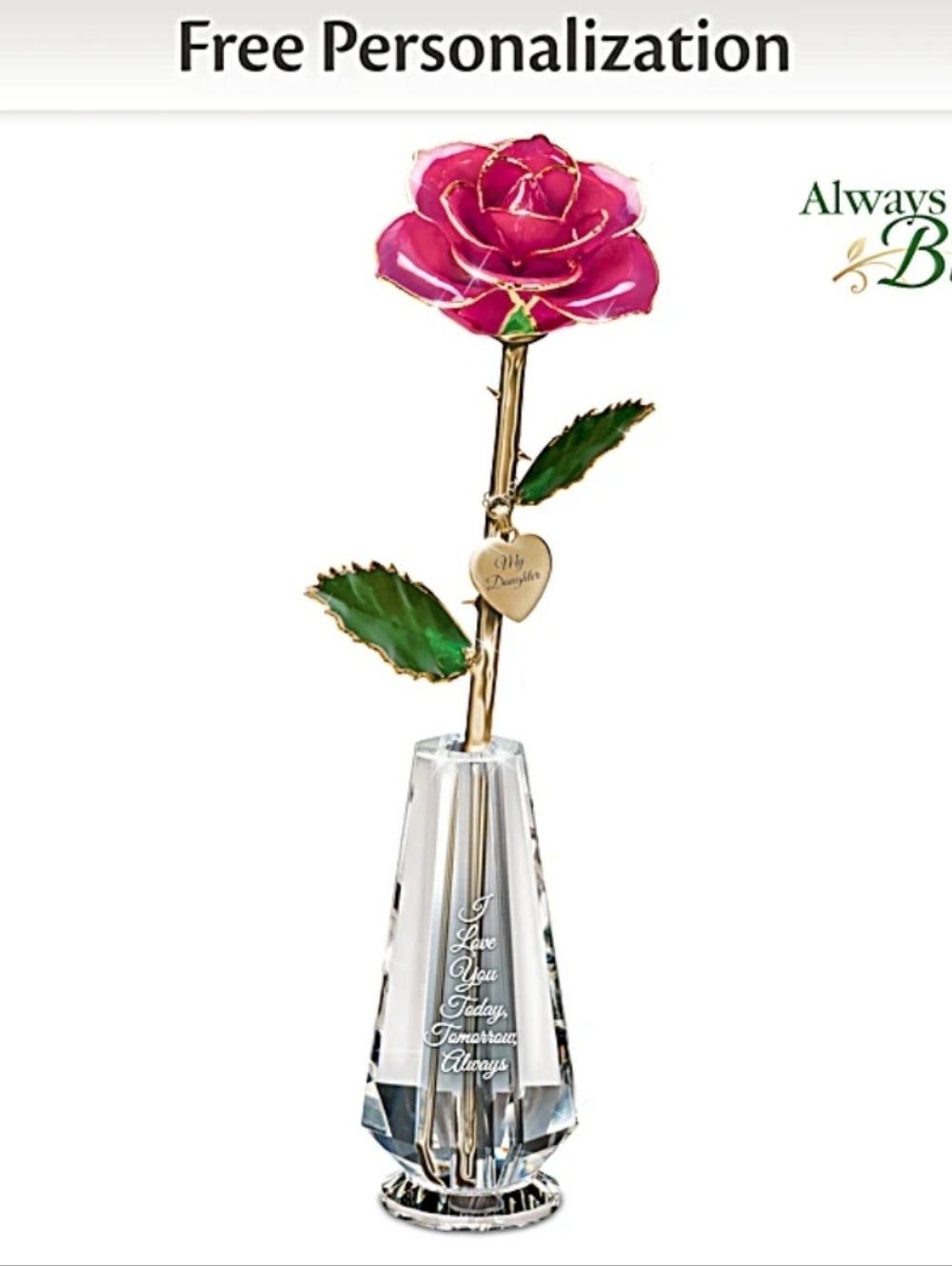 The Bradford Exchange Pink Eternal Rose in Gold Stem Crystal Vase